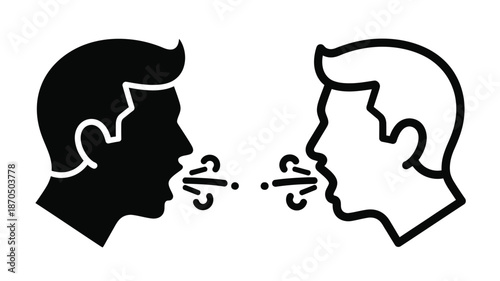 Two faces in profile one dark and one light depicting communication