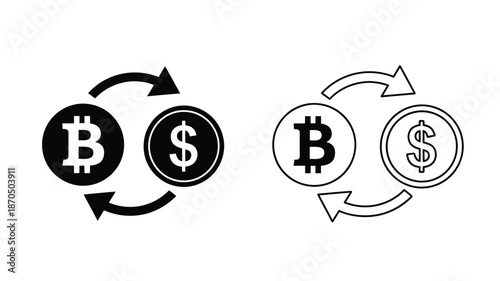 Bitcoin and us dollar exchange illustration of cryptocurrency conversion process