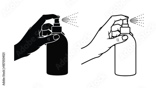 A visual depiction of two hands holding and spraying bottles