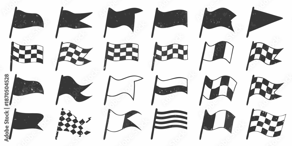 Obraz premium A collection of various black and white racing flags in different designs