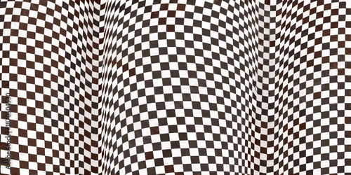 Warped checkered pattern creates an optical illusion with flowing shapes
