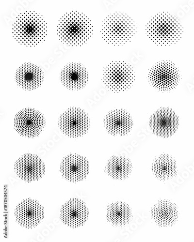 Photography Arrangement of varying density dotted circles on a white background