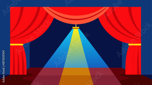 Illustration of a stage with red curtains