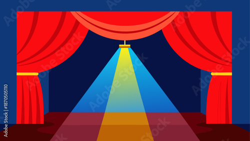 Illustration of a stage with red curtains