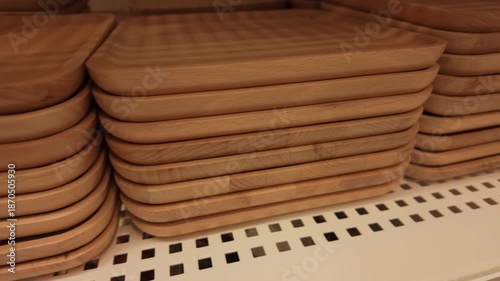 Neat wooden pallets stacked on shelves