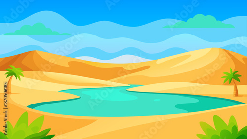 Illustration of desert oasis with palms