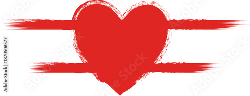 Vibrant red brush stroke heart with expressive horizontal lines on a white background