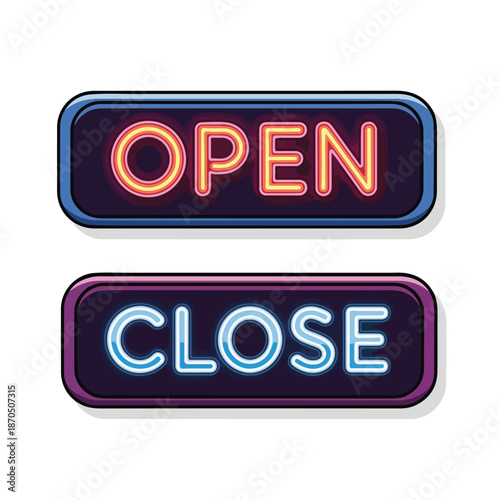 Colorful neon open and close signs