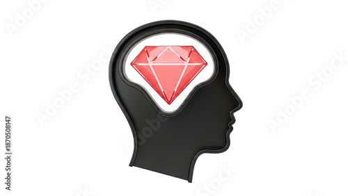 Red Diamond Inside Human Head Silhouette
