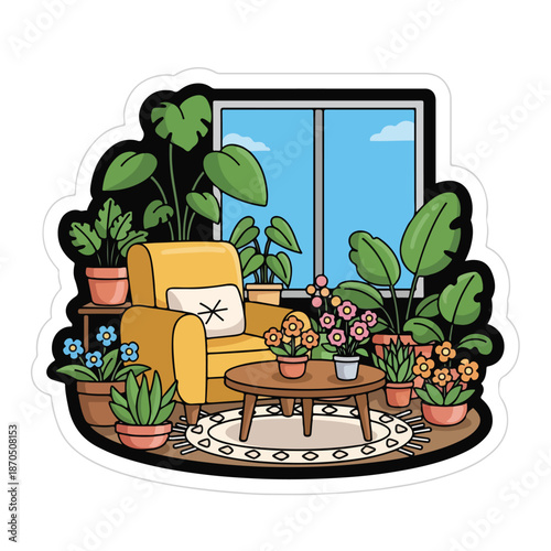 Cozy indoor seating area with plants and window