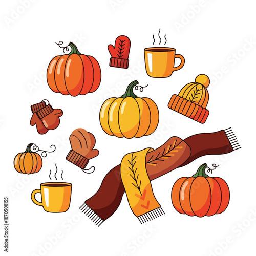 Autumnal accessories and pumpkins