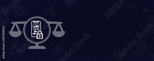 Social Media Age Restriction 13 Plus and Youth Protection on Scale of Justice Vector with Copy Space