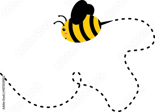 Bee With Dash Line Icon. Captivating Dotted Lines Trace Spirals, Loops, and a Heart Shape Through the Sky. Flying bee route and line path on dotted route. Template design for invitation, cards.