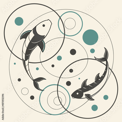 Stylish koi fish swimming in harmony with modern design elements