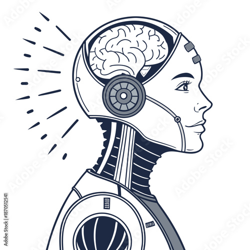 Robot woman with exposed brain and futuristic design elements
