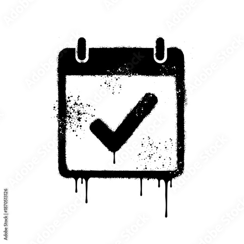 Graffiti Calendar Icon with Check Mark, Deadline Completed Spray Paint Style