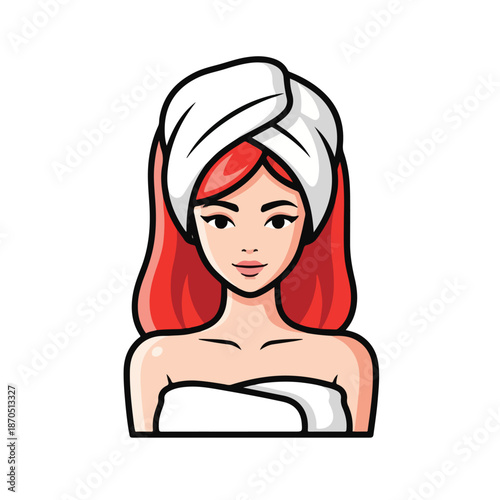 A girl with a towel on her head and body