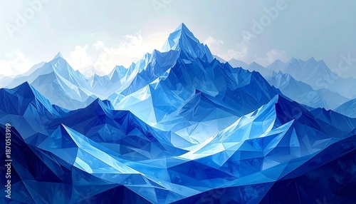 Abstract Blue Mountain Range - A Geometric Landscape Illustration.