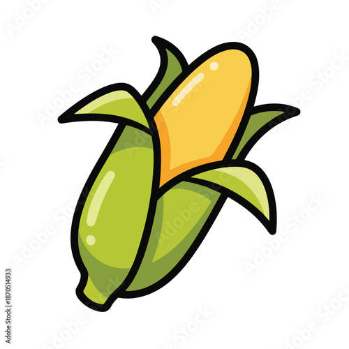 A green husked corn with yellow kernel