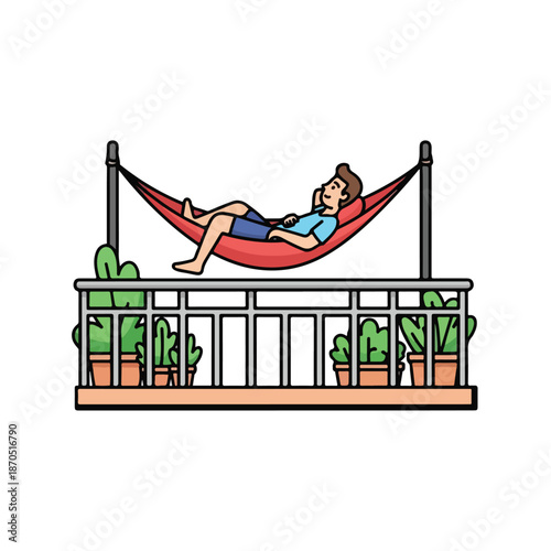 A man relaxing in a hamock