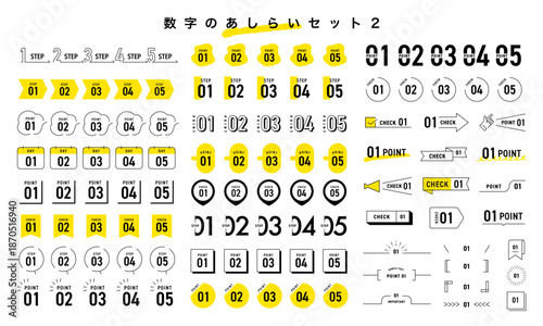 数字のあしらいデザインセット　装飾用ナンバーアイコン　ベクター素材