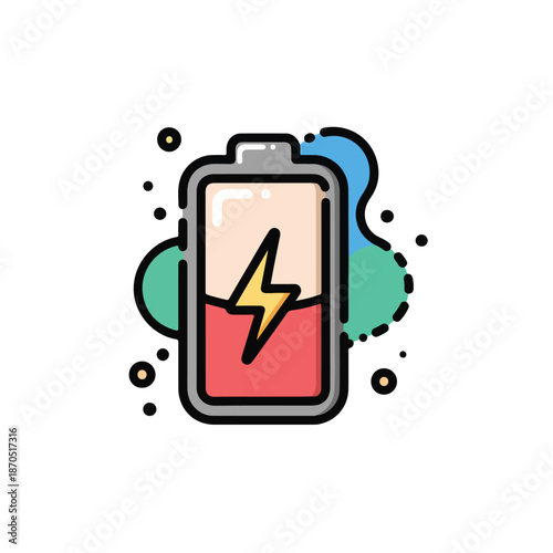 A low battery icon with a lightning bolt on a white background