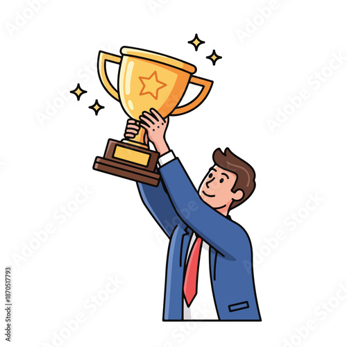 A man in a suit holding a trophy