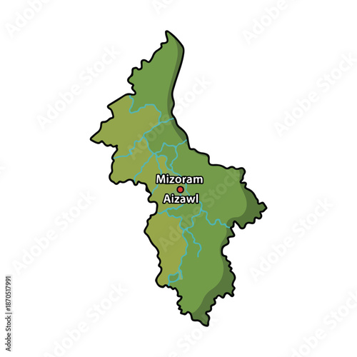 A map of Mizoram with Aizawl marked
