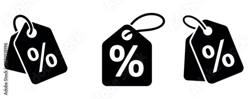 Discount tags with percentage symbols for sales and promotions vector.