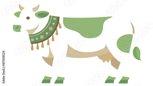 A cute cartoon vector illustration of a funny cow with a flower designed as a fun farm animal icon for a nature drawing or card