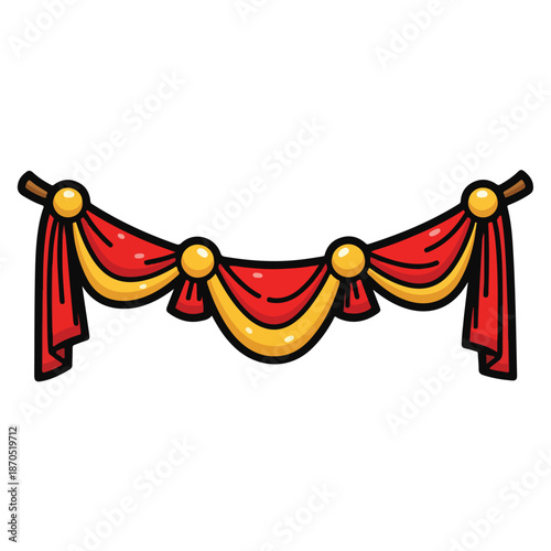 A red and gold draped curtain