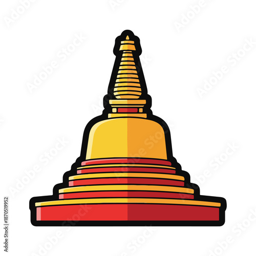 A golden and red Buddhist stupa on a white background