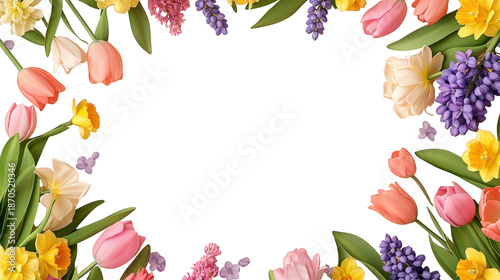 Wallpaper Mural Colorful Floral Frame with Tulips, Daffodils, and Hyacinths on a Black Background Torontodigital.ca