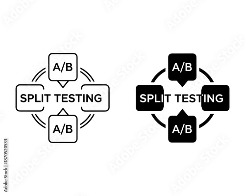 Two circular diagrams showing split testing with A/ B labels in white and black versions A/B testing