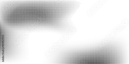 Grunge halftone gradient background. Faded grit noise texture. White and black sand wallpaper. Retro pixelated backdrop. Anime or manga style comic overlay. Vector graphic design textured template