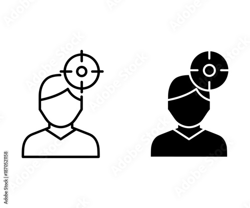 Two silhouetted figures with targeting crosshairs above their heads one in white and one in black