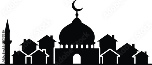 Ramadan mosque skyline vector silhouette for Islamic holiday and Eid Mubarak designs