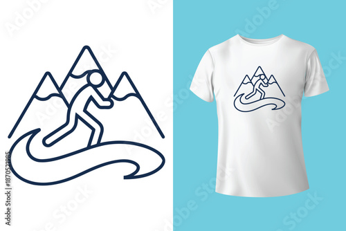 Peak thrills t shirt design featuring skier winter adventure awaits themed apparel vector template perfect for snow sports enthusiasts and frosty escapades