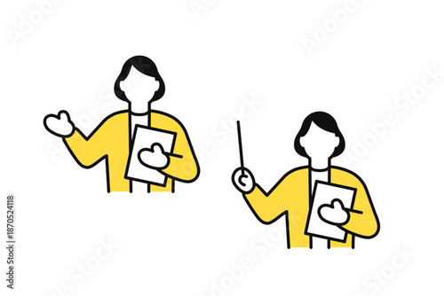 説明をするビジネスウーマンのシンプルなベクターアイコンイラストセット