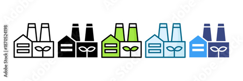Factory Plant Icon Set Multiple Style Collection