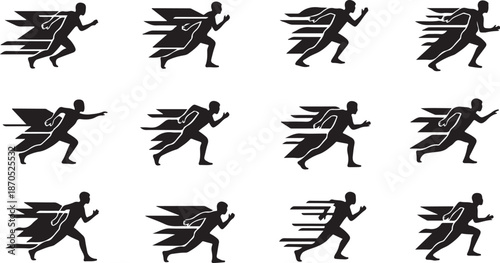 Silhouette of a man running with a cape