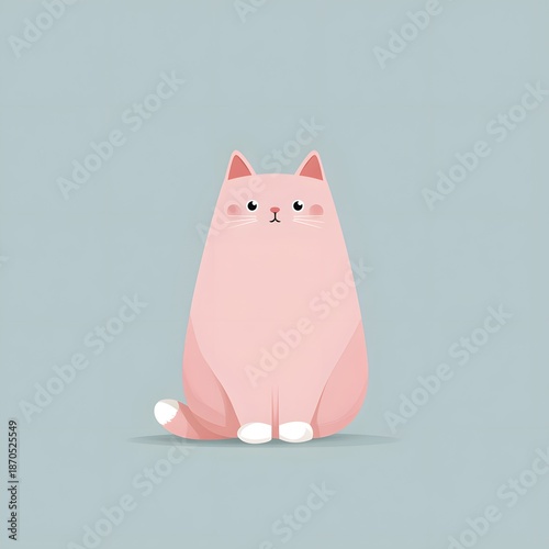 Cute Pink Cat Illustration in Minimal Flat Style