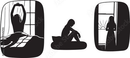 Silhouette of woman in various emotional states of sadness