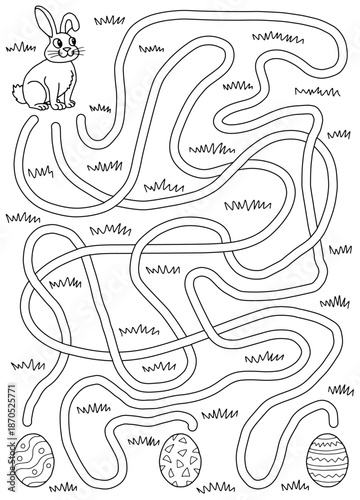 Easter maze graphic black white sketch illustration vector 