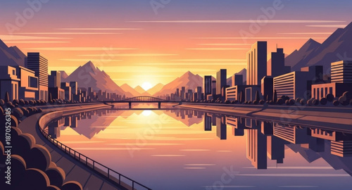 sunset over the river