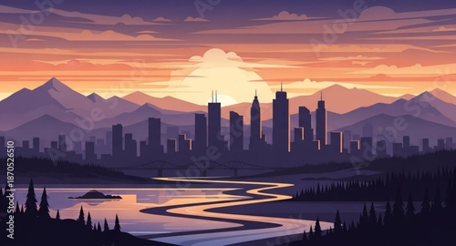 sunset over the city