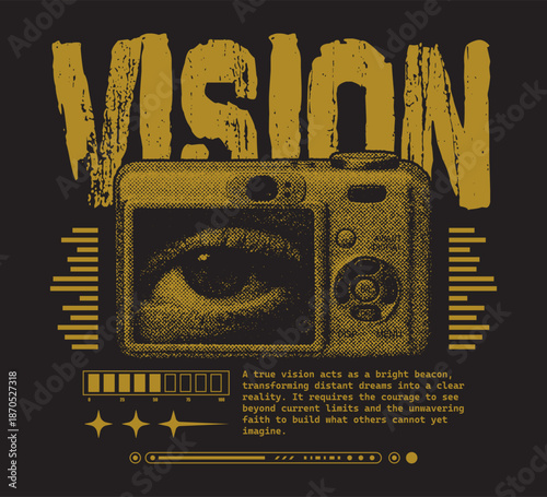 Digital camera and the eye graphic design vector illustrationfor t-shirt print design template.