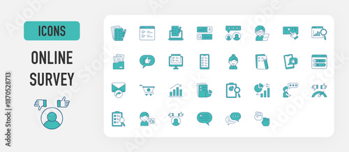 Online Survey icon vector. Questionnaire, Online Form, Answer, Review, Surveyor, Online Voting, Analysis, Data Collection, Like, Online Research, Mobile Testing, Respondent, Sampling illustration. 