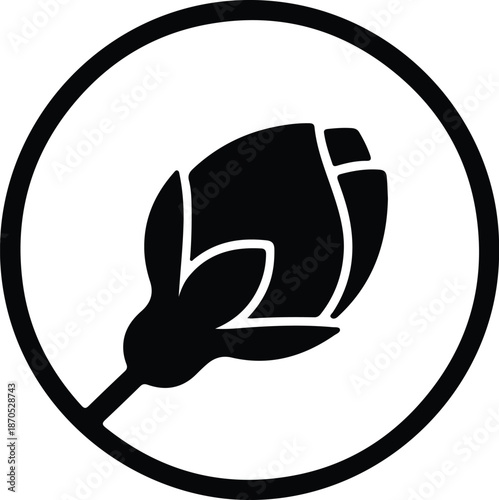 Illustration of a single rose bud enclosed in a circle silhouette vector