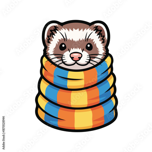 A cartoon ferret wrapped in a colorful scarf